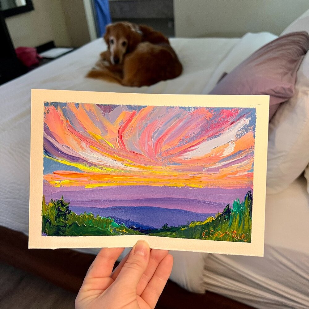 Smoky Mountains Original Oil Painting Sunset Decor Purple Pink Decor New artwork